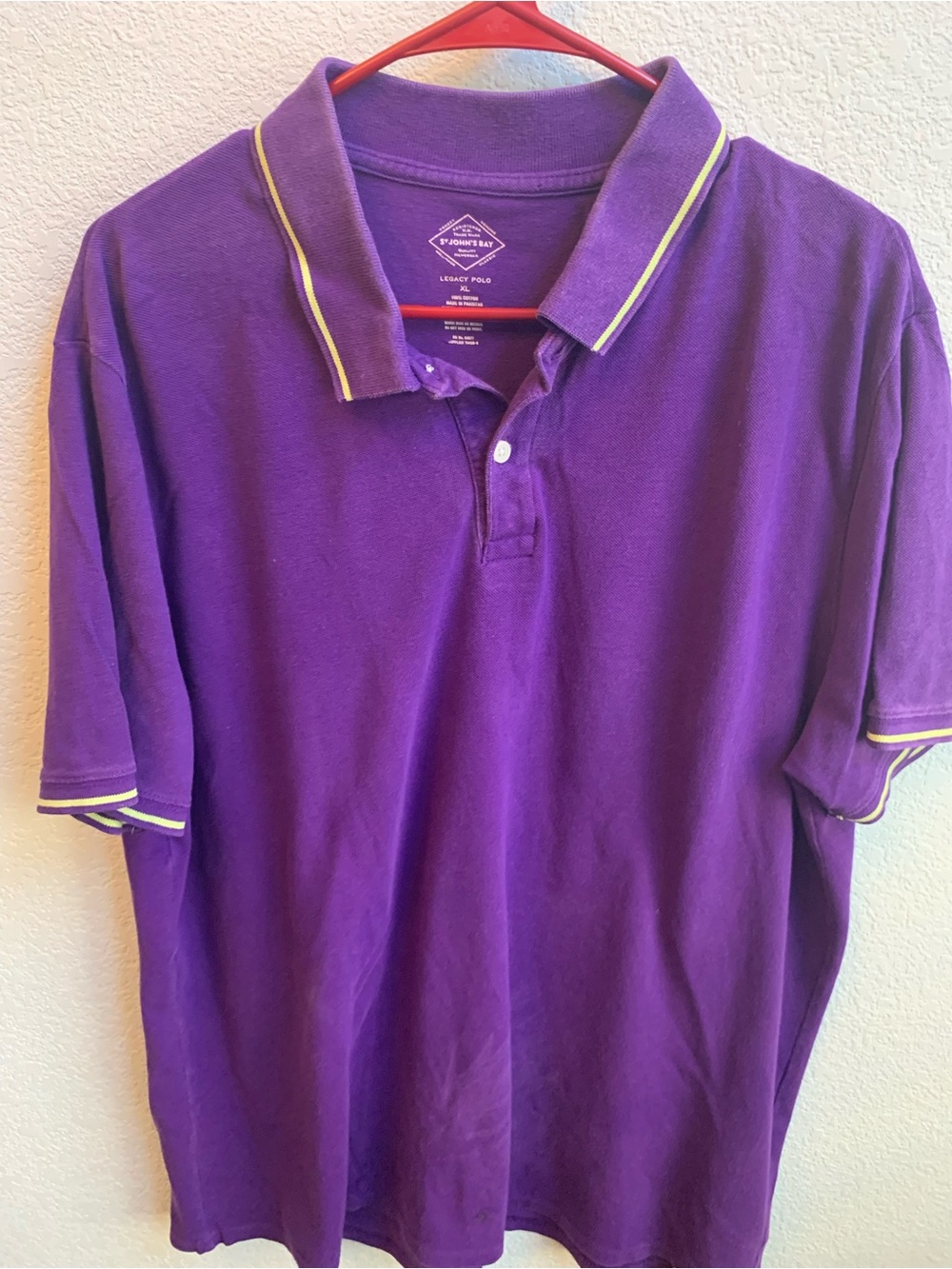 St. John's Bay Purple Polo with Yellow Contrast Trim
